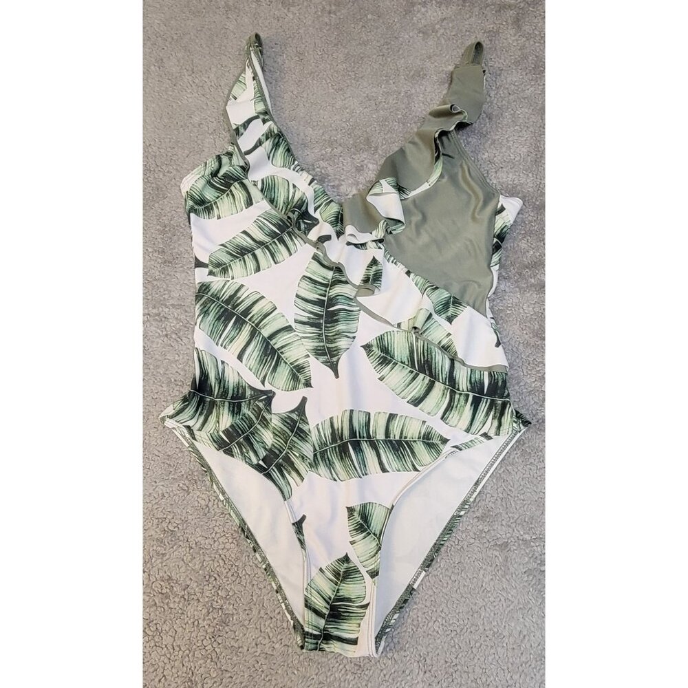 Stylish One-Piece Swimsuit with Banana Leaf Print.  Size:  XL